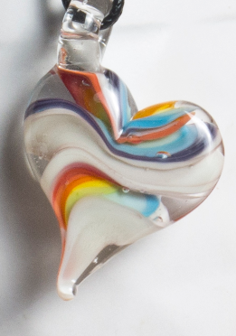 swirly white with hidden rainbow detailing glass heart pendant